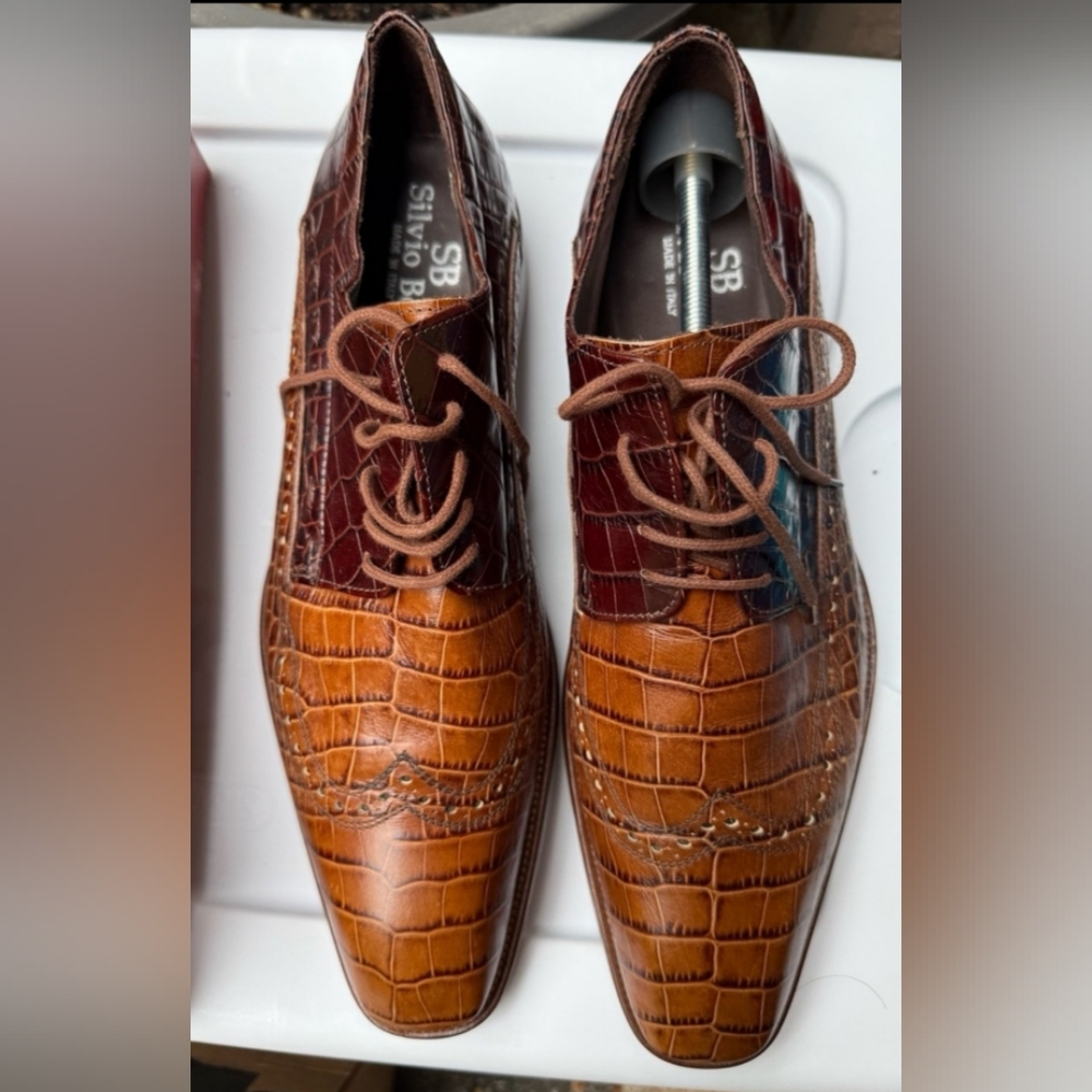 Stylish Two-Tone Brown Crocodile Men's Brogues. 43.5 (10.5) Silvio Belli. Welted